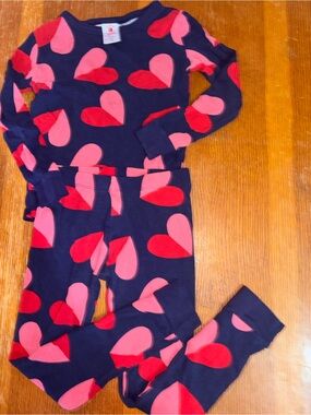 Kids Navy Heart-Print Pajama Set - Red & Pink Hearts